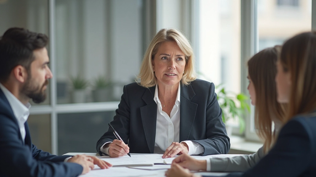 Коуч проводит тренировку с группой молодых профессионалов в современном конференц-зале