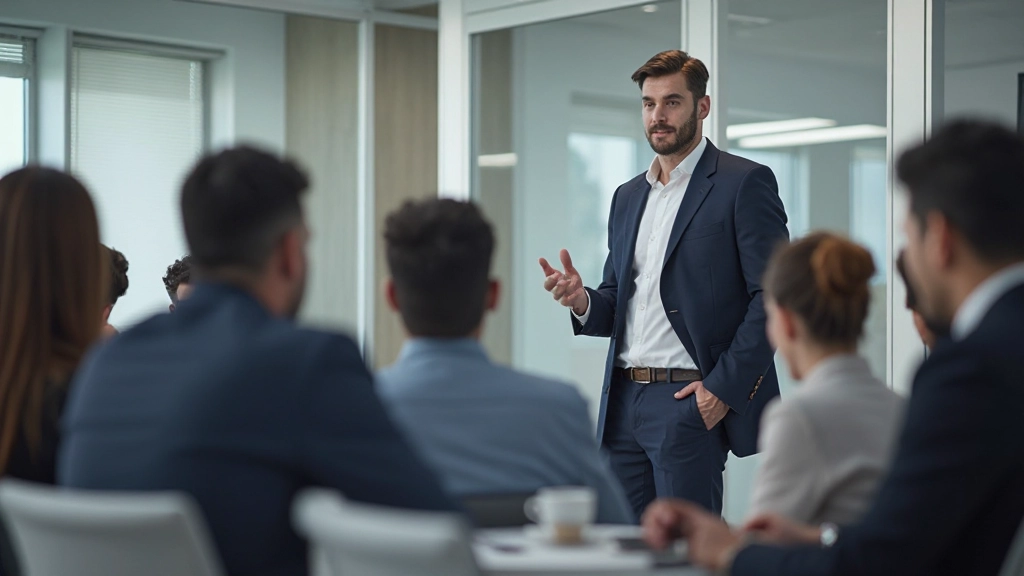 Лидер проводит встречу и вдохновляет команду на успех